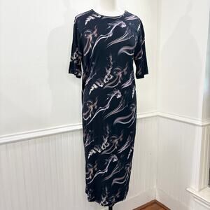 & Other Stories US Size 4 Dress Fume Smoke Print Midi Keyhole Back Avant Garde